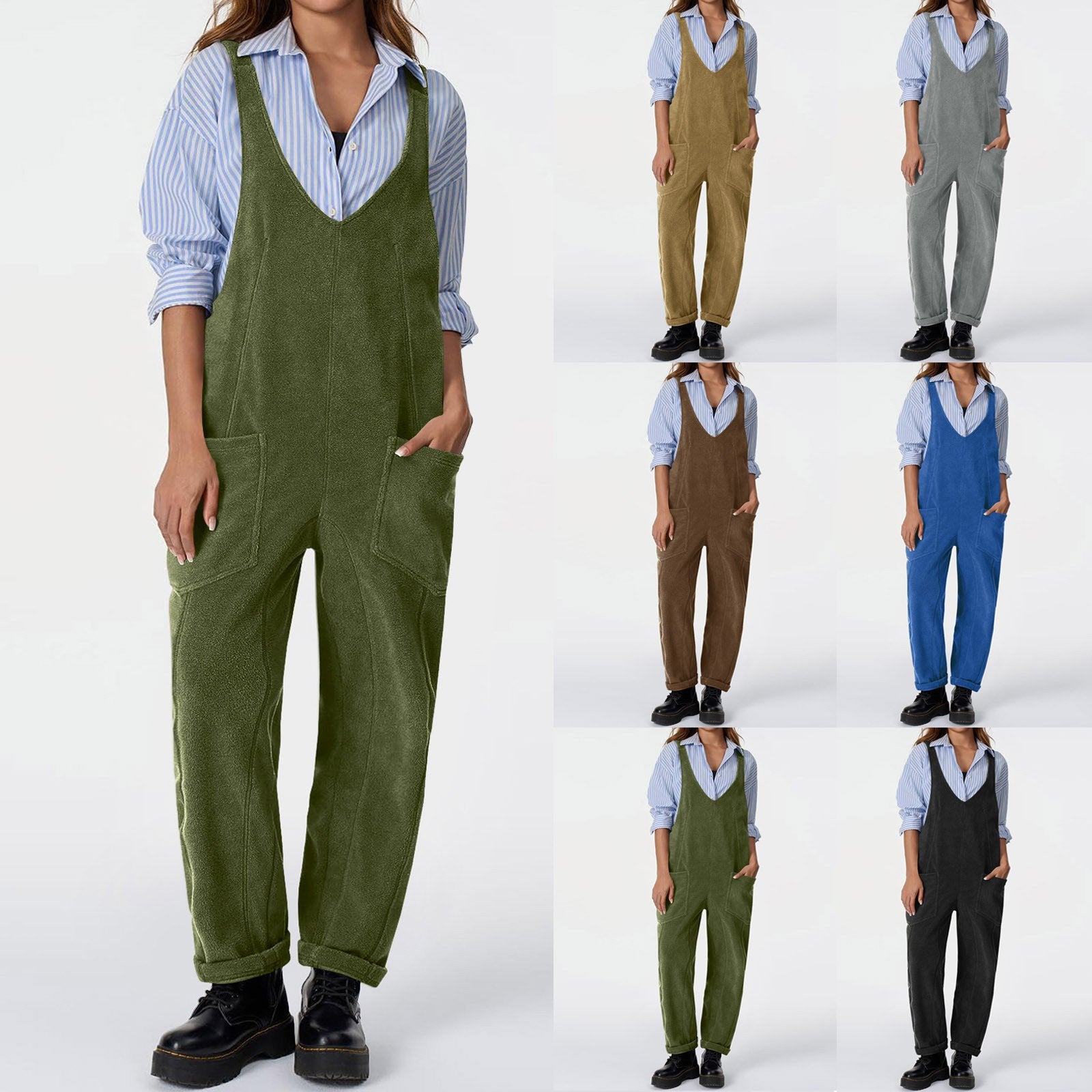 Polar Fleece Suspender Jumpsuit - Warm Tooling Style Commute Wear