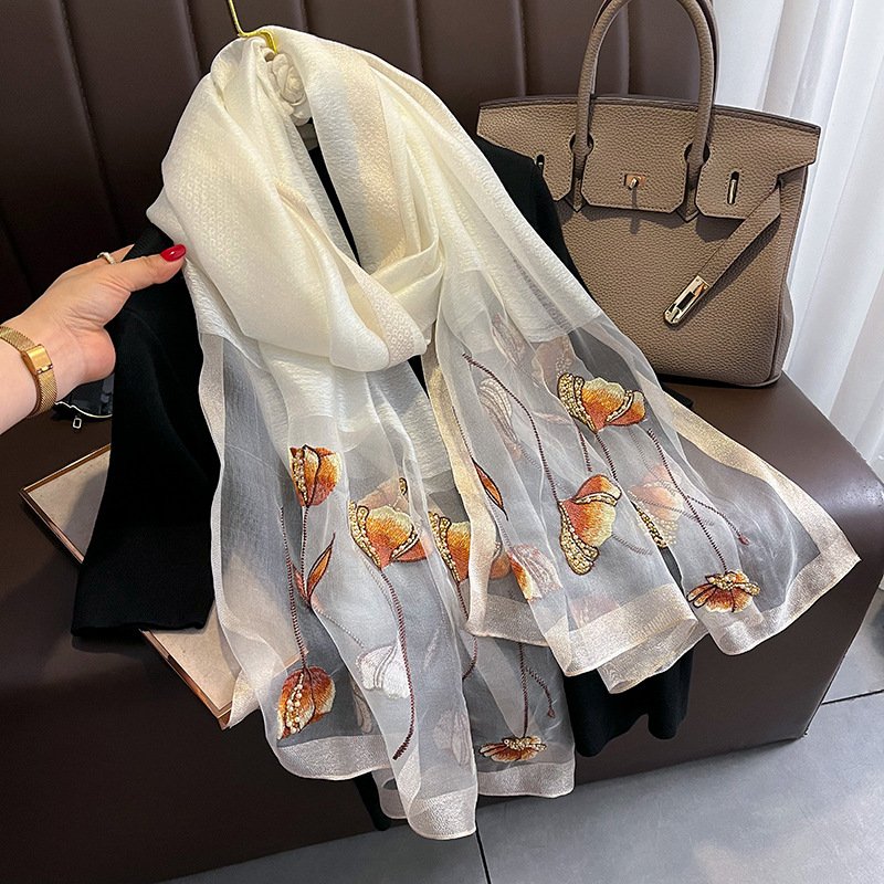 Elegant Chinese Embroidered Silk Scarf - Warm Shawl for Women