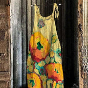 Summer Cotton Linen Suspenders Trousers for Women