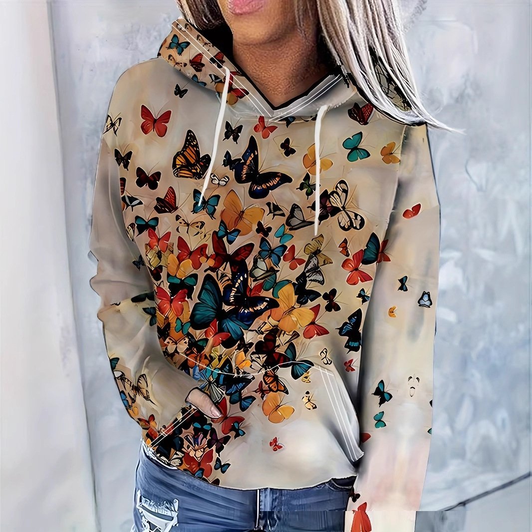 Cozy Digital Print Hoodie for Women