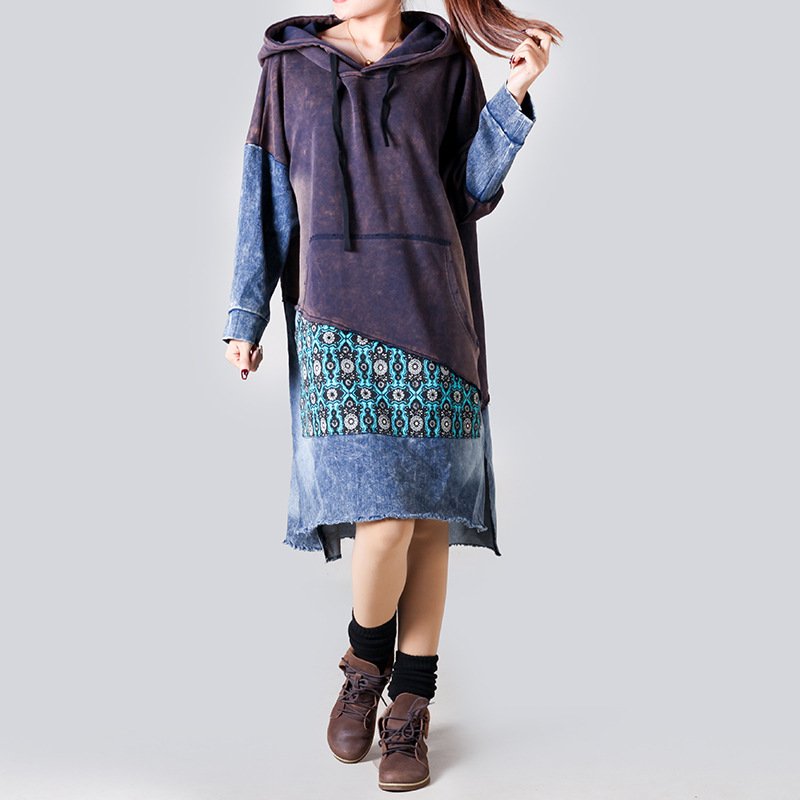 Cozy Plus Size Patchwork Hooded Sweater for Women