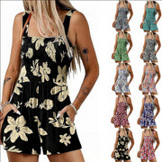 Summer Floral Sleeveless Jumpsuit Shorts Bodysuit