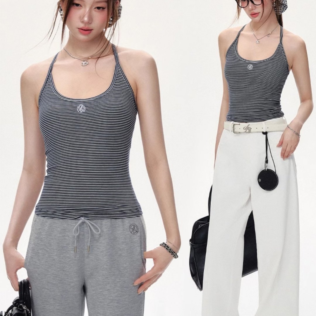 Women's Solid Color U-neck Vest with Suspender