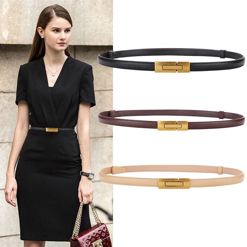 Thin Leather Belt for Women - Elegant Cowhide Design