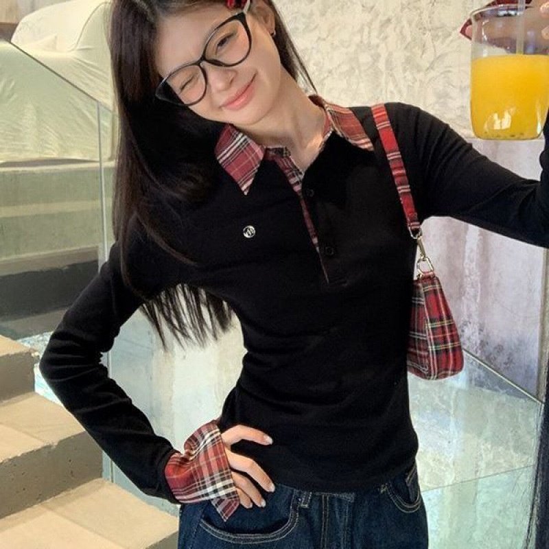 Women's Long-sleeved Lapel T-shirt for Comfortable Daily Wear