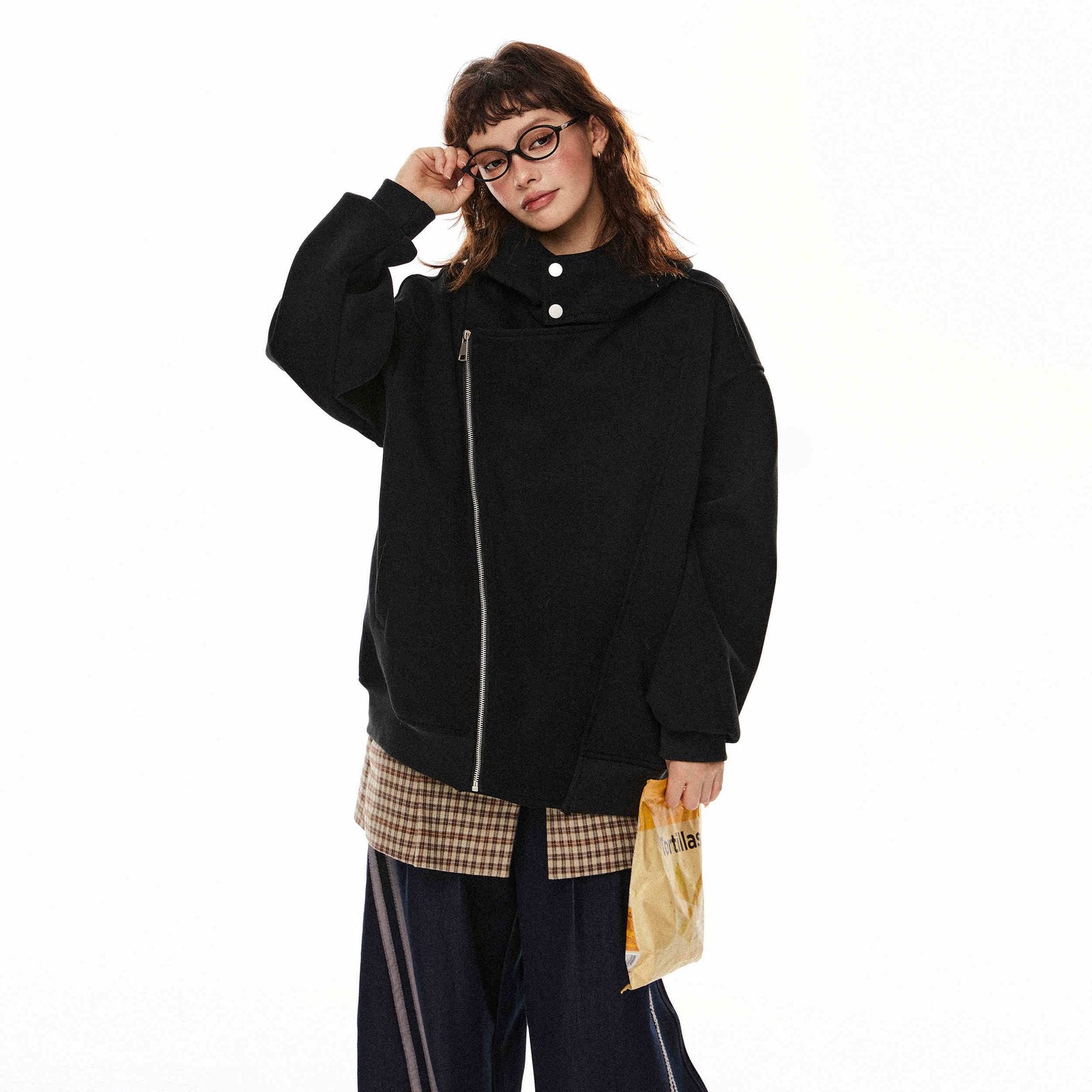Women's Retro Double Zipper Hoodie Coat