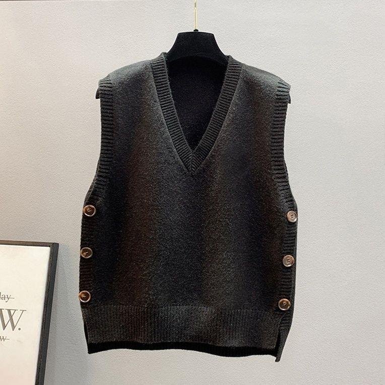 Retro V-Neck Knitted Vest for Women - Spring Autumn Outerwear