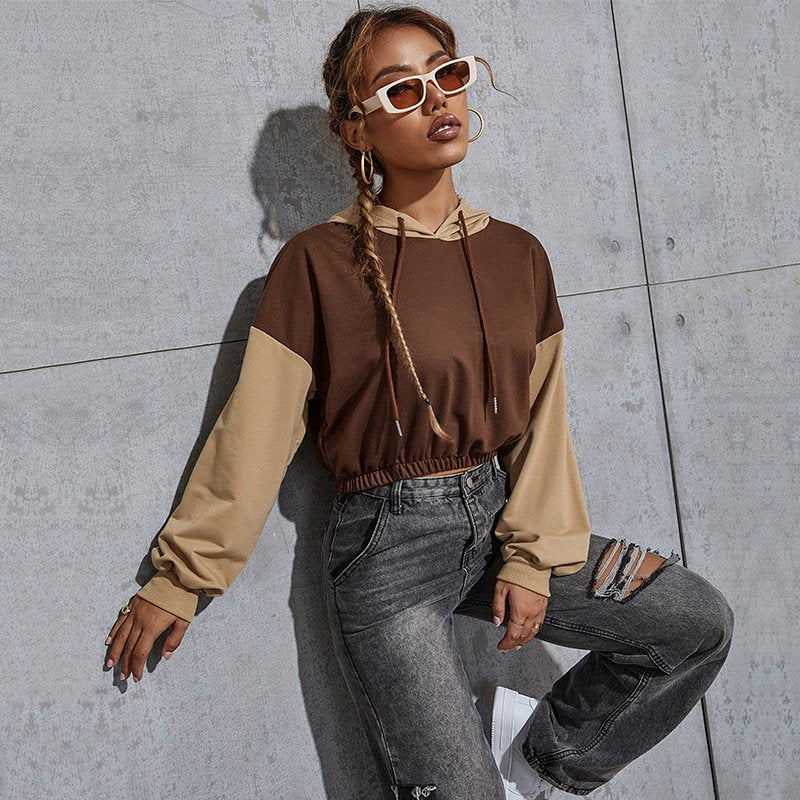Contrast Color Casual Hooded Sweater for Women