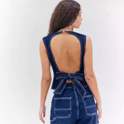 Casual High Waist Denim Vest for Women