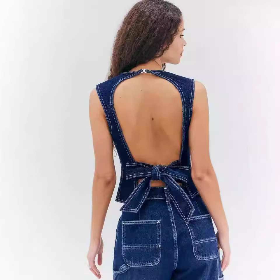Casual High Waist Denim Vest for Women