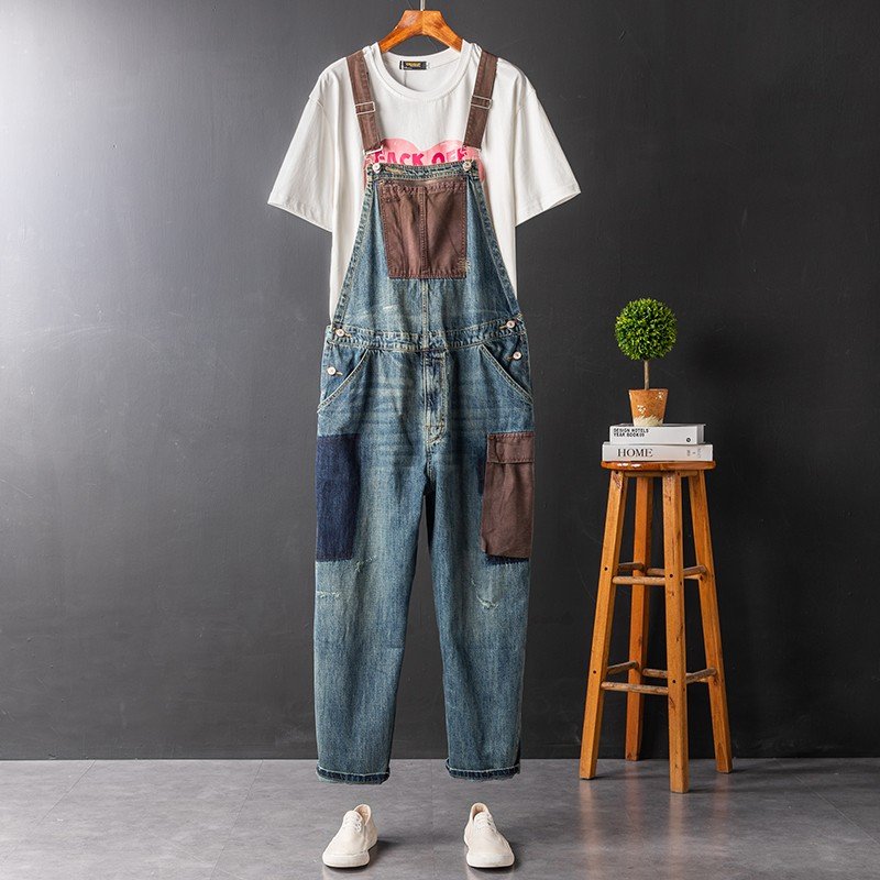 Contrast Color Overalls Suspender Pants for Men & Women