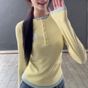 Women's Yellow Embroidered Long-sleeved Tee