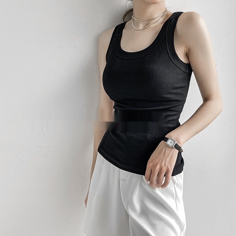 Plus Size I-Shaped Vest for Women - Cotton Fabric, Slim Fit, Wide Shoulder Strap