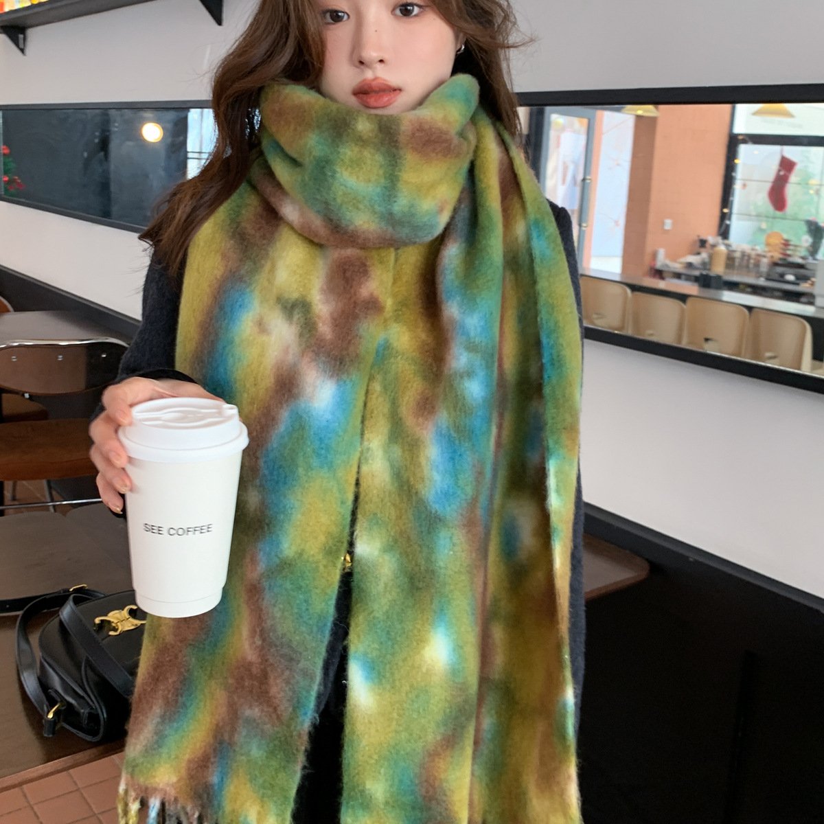 Warm Contrast Color Scarf for Cold Days