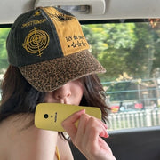 Color-Blocking Leopard Print Distressed Hat
