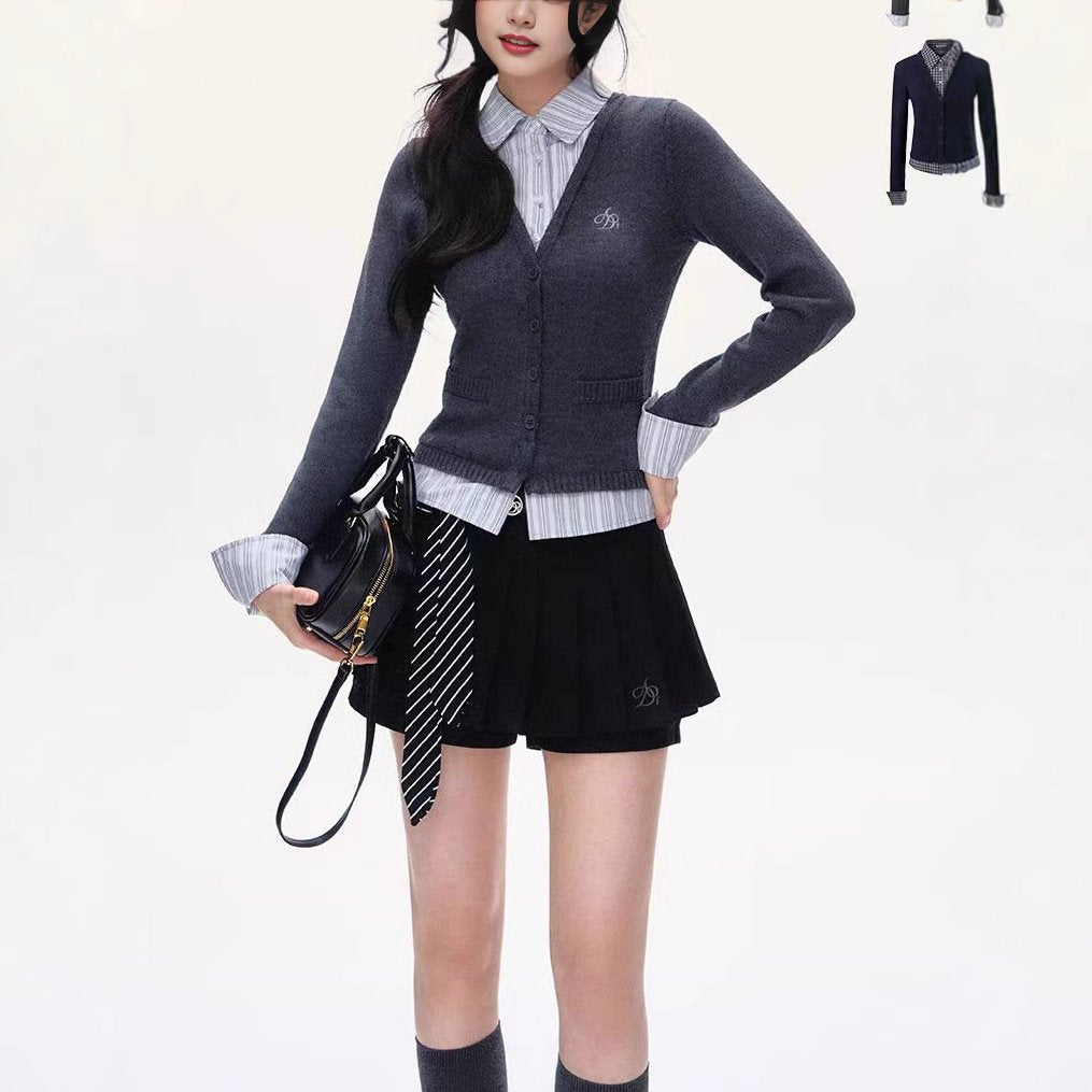 Navy Blue V-Neck Cardigan for Women