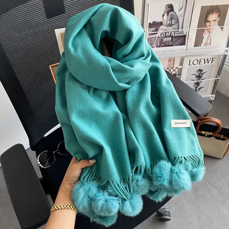 Warm Beige Scarf for Winter - Soft Tassel Shawl