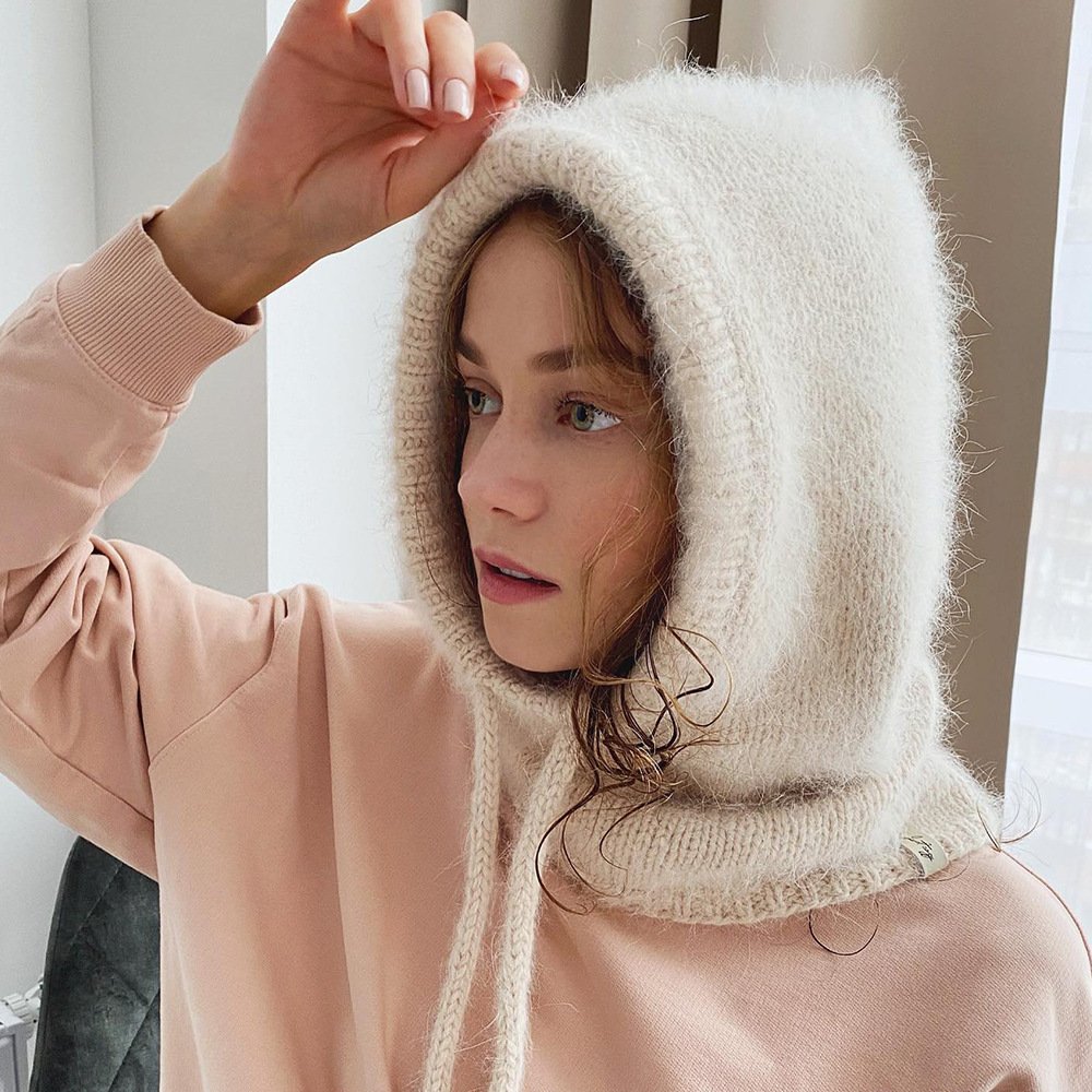 Winter Warm Scarf with Integrated Knitted Hat Set
