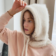 Winter Warm Scarf with Integrated Knitted Hat Set