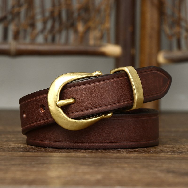 Retro Leather Belt for Women - Genuine Cattlehide