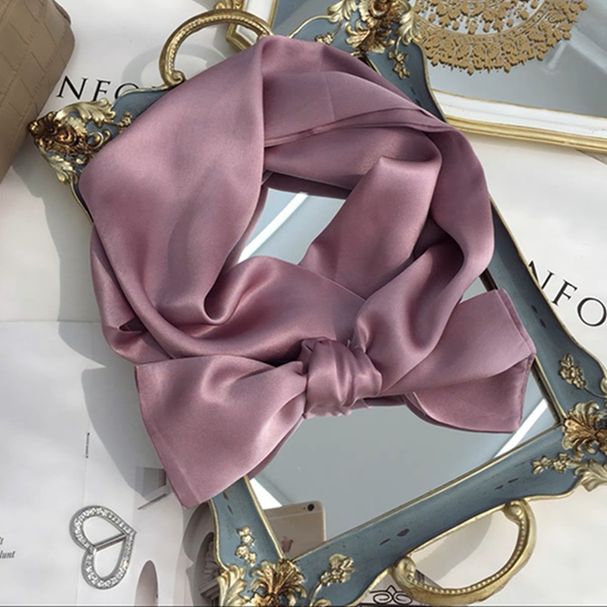 Monochrome Double-layer Ribbon Scarf for Women