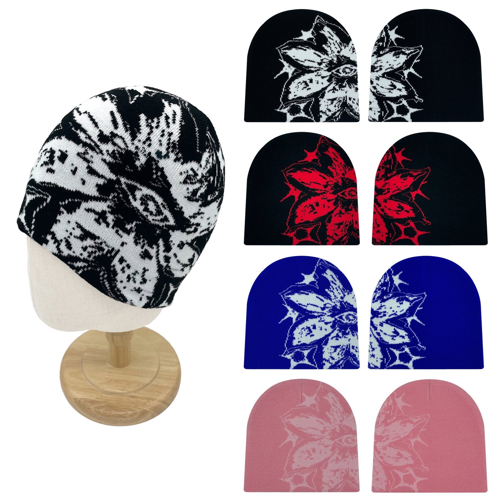 Floral Knit Beanie for Women