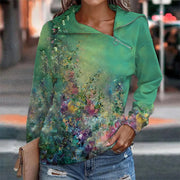Women's Abstract Sweater with Long Sleeves & Zipper Front