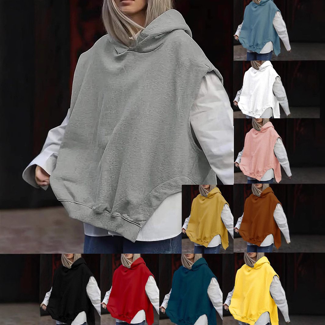 Loose Sleeveless Hooded Sweater for Women