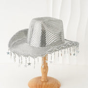 Floppy Western Cowboy Hat with Sequins & Tassel