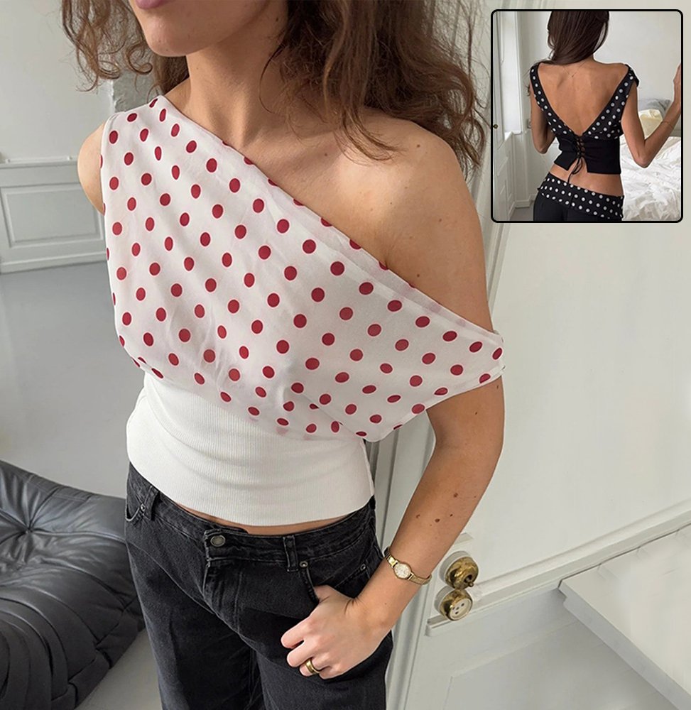 Summer Polka Dots Crop Top with Lace Up Back