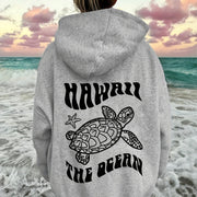 Cozy Suede Hoodie with Turtle & Starfish Print