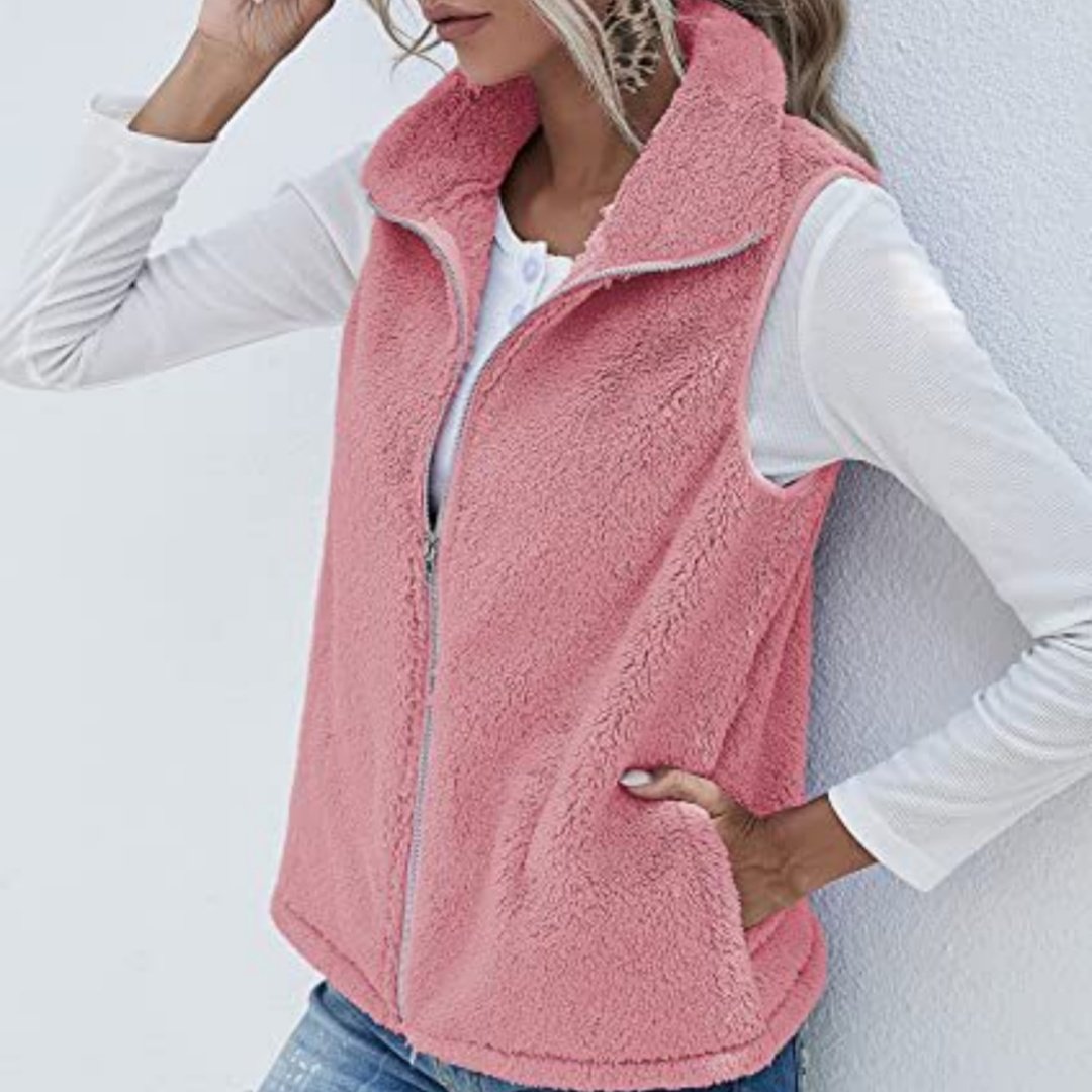 Lightweight Plush Vest for Women - Slim Fit Zipper