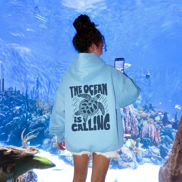 Trendy Teen Girl Hoodie with Turtle Print