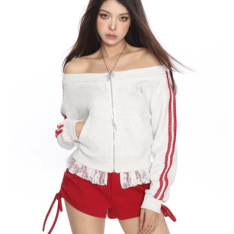 Contrasting Color One Shoulder Sweatshirt for Women