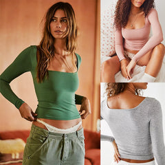Women's Long Sleeve Square Collar Crop Top