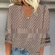 Chic Printed V-Neck Long Sleeve Chenille Shirt