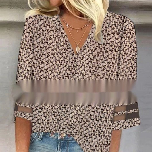 Chic Printed V-Neck Long Sleeve Chenille Shirt