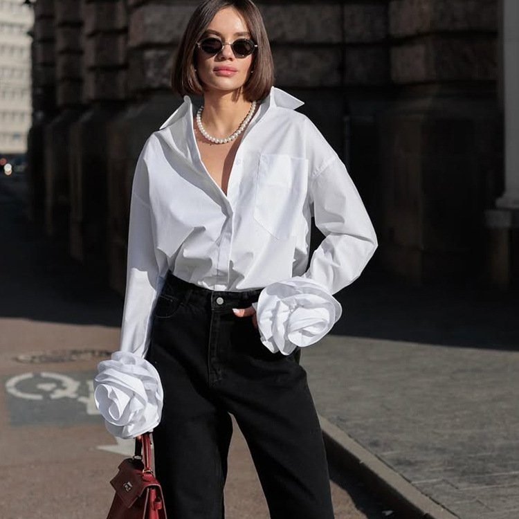 Chic Floral Patchwork Cotton Long Sleeve Shirt