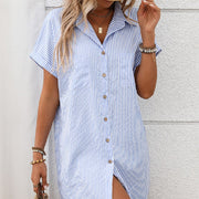 Women's Striped Cotton Linen Midi Dress