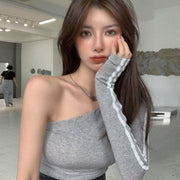 Women's Off-Shoulder Long Sleeve Casual Crop Top