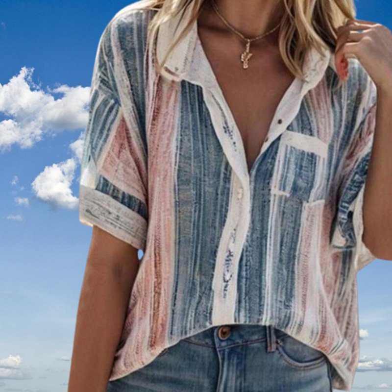Women's Contrast Striped Casual Summer Shirt