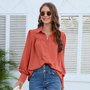Elegant Chiffon Pleated Long-Sleeve Blouse
