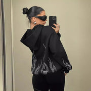 Rhinestone Flame Hooded Sweater for Women