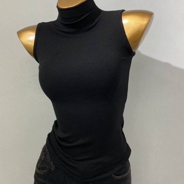 Sleeveless Half Turtleneck Vest Top for Women