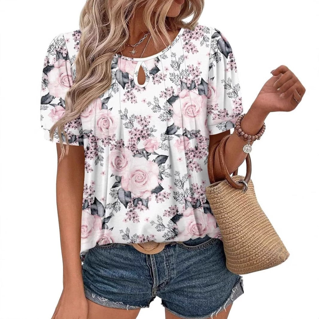 Floral Print Short Sleeve Blouse