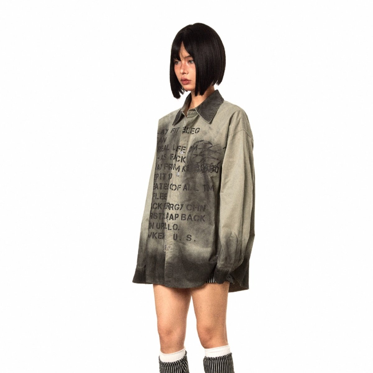 Retro Gradient Distressed Long-Sleeve Cotton Shirt