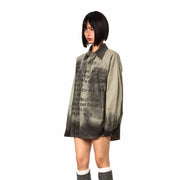Retro Gradient Distressed Long-Sleeve Cotton Shirt