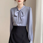 Chic Lace-Up Bow Long Sleeve Business Shirt