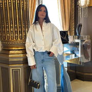 Elegant Single-Breasted Irregular Lapel Blouse