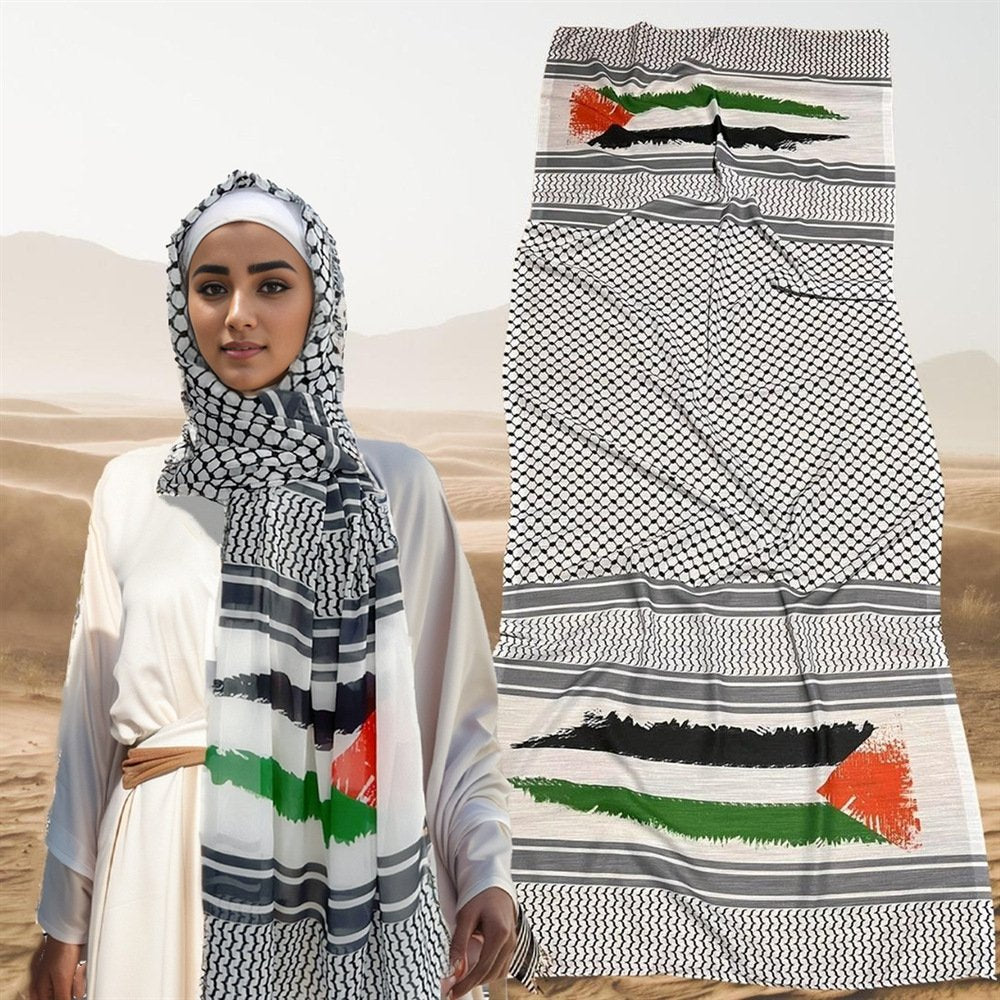 Exotic Chiffon Scarf with Flag Print